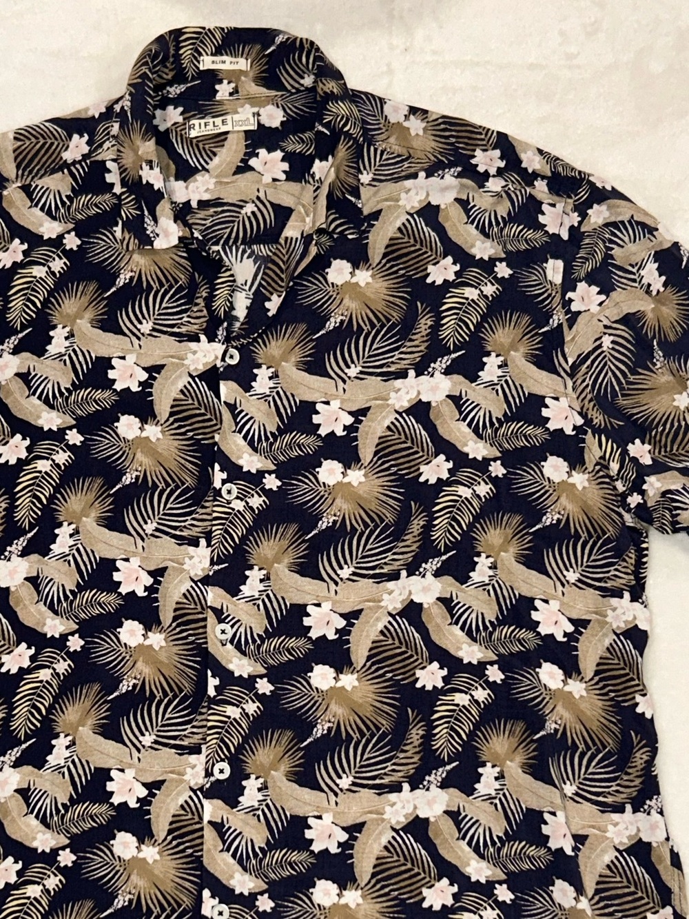 Rifle Jeanswear shirt short-sleeve tropical button down palm leaf print XXL slim